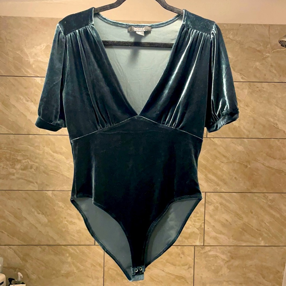 Teal Crushed Velvet Bodysuit